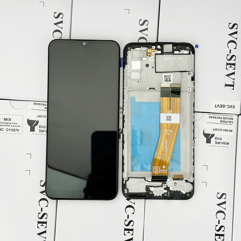 100% probado QC A02S LCD de reemplazo Anti-estático de la bolsa de paquete Negro pantalla LCD móvil
