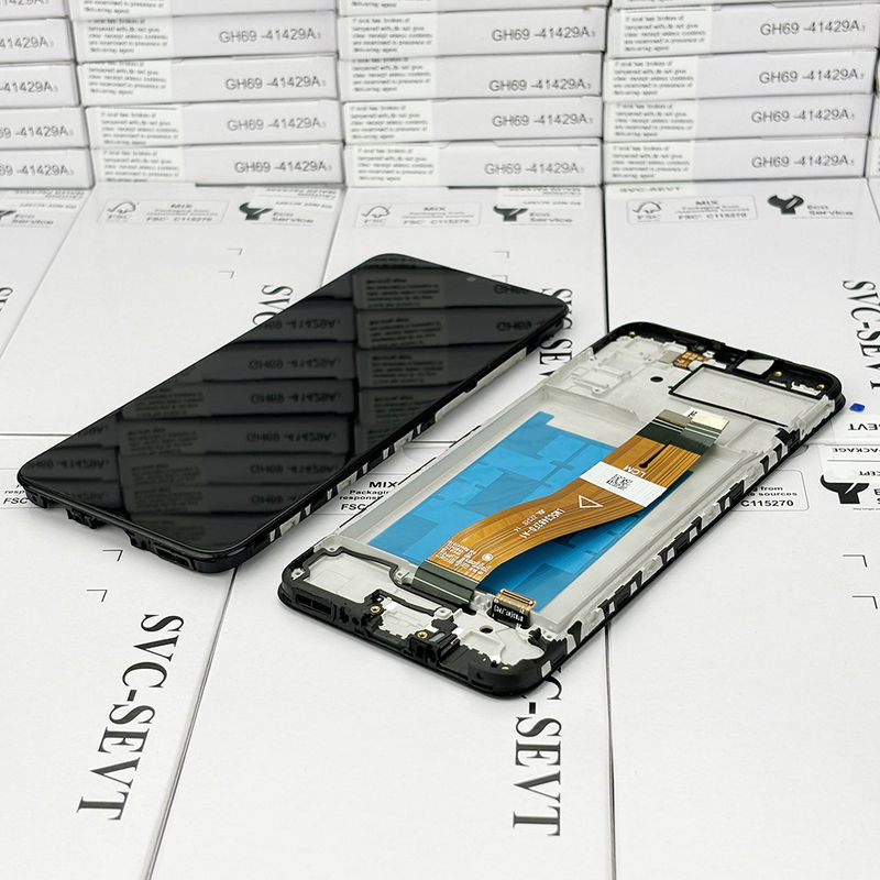100% probado QC A02S LCD de reemplazo Anti-estático de la bolsa de paquete Negro pantalla LCD móvil