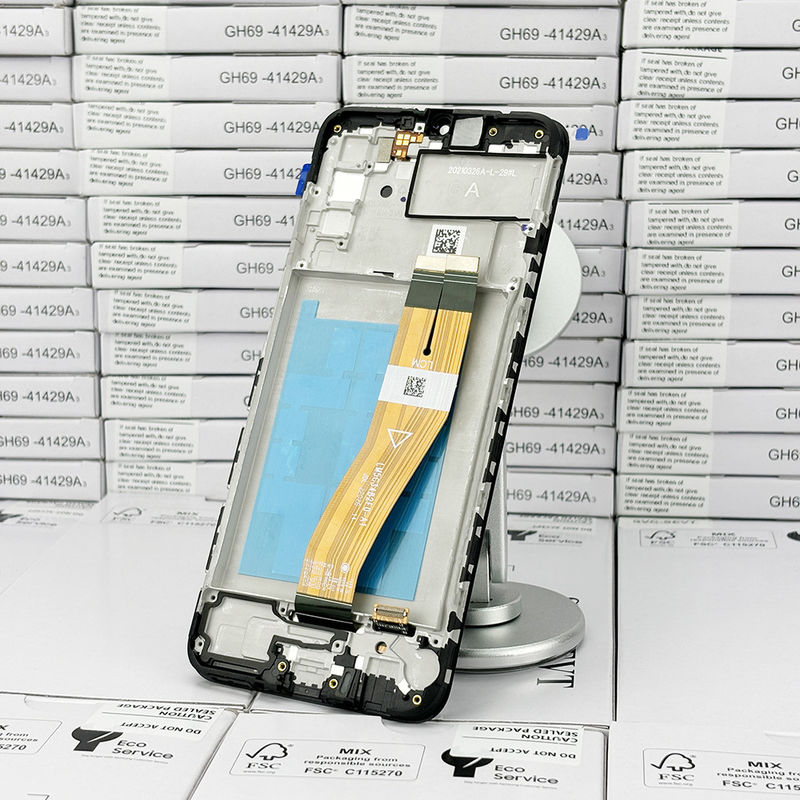 100% probado QC A02S LCD de reemplazo Anti-estático de la bolsa de paquete Negro pantalla LCD móvil